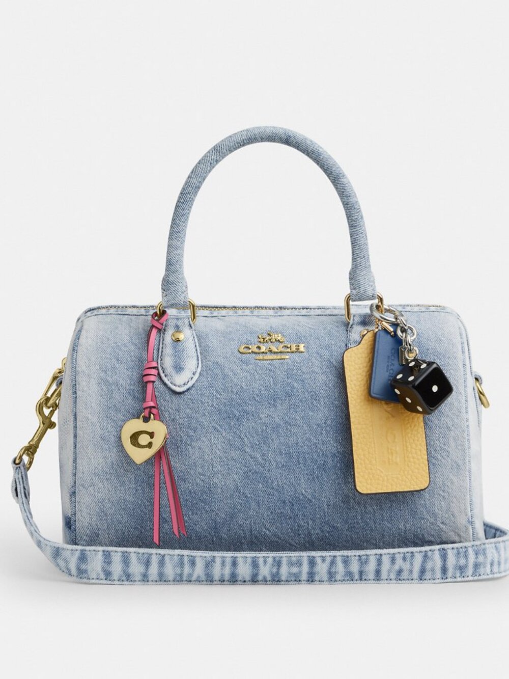 Coach Rowan Satchel Bag In Loved Denim With Charms